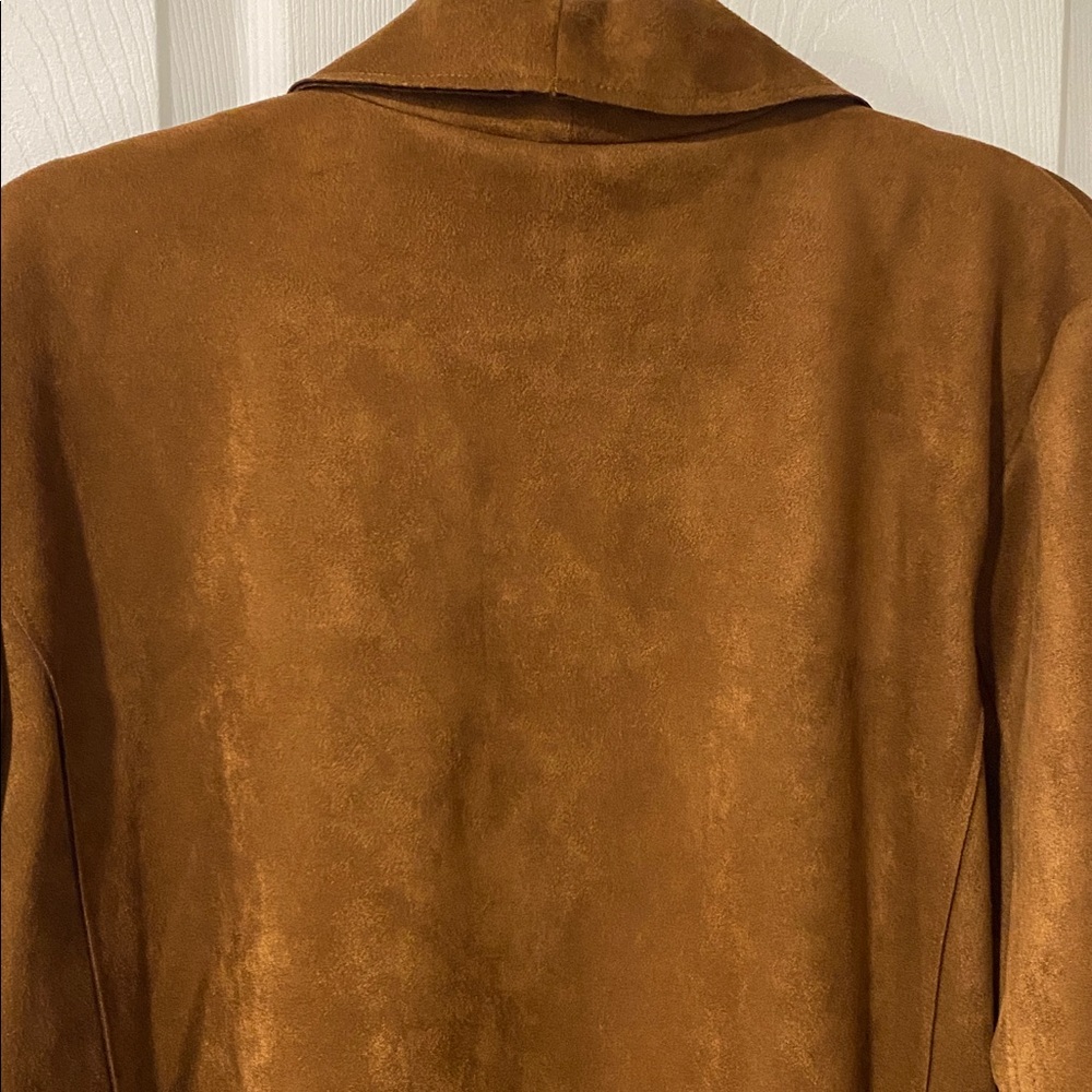 Magaschoni Camel Faux Suede Draped Trench Coat - Picture 4 of 4